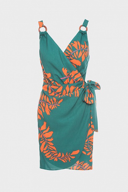 Printed wrap dress with self-tie fastening