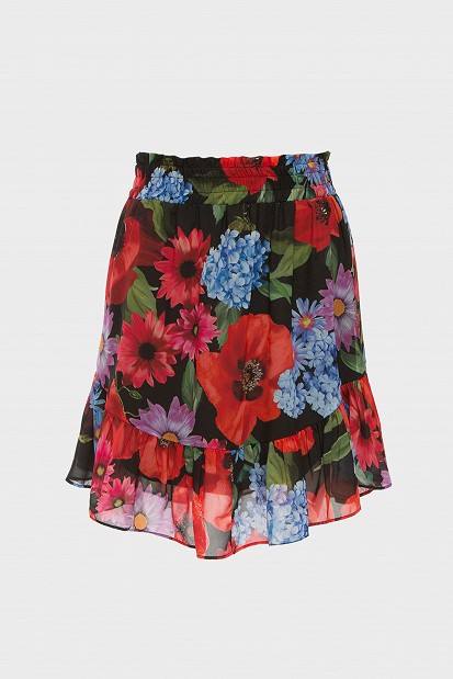 Floral mini skirt with ruffles