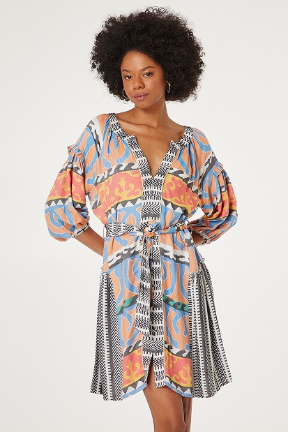 Printed dress with 3/4 length sleeves