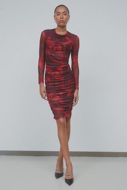 Midi printed dress with sheer design