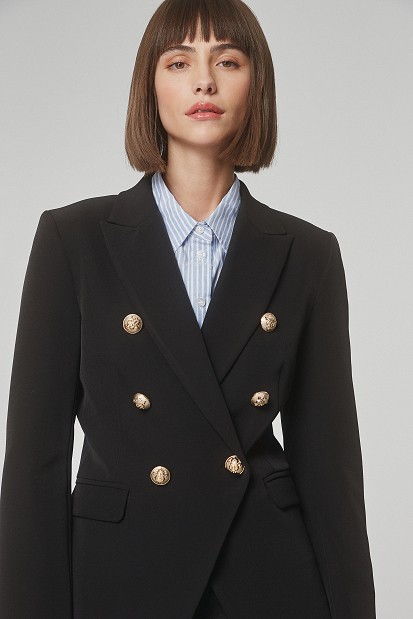 Double breasted blazer with bejeweled button