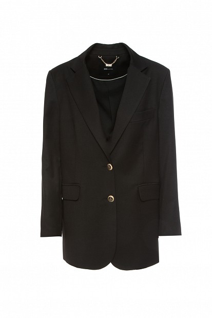 Longline blazer with bejeweled buttons