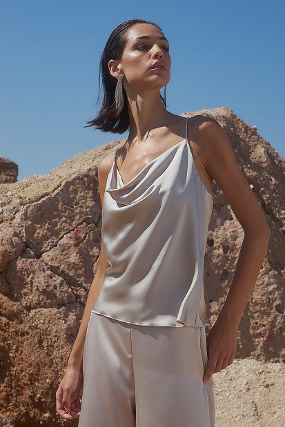 Draped blouse with rhinestones on the straps - Gold label
