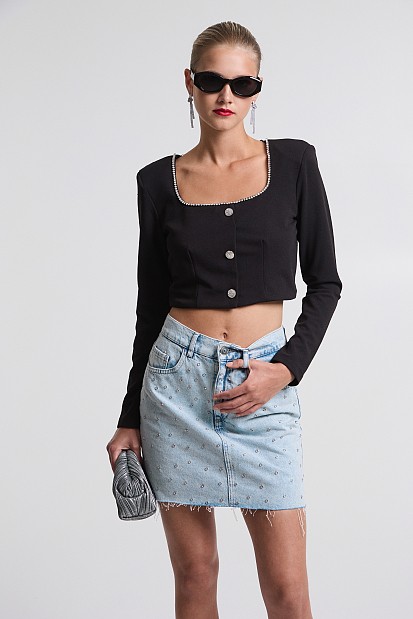 Crop top with bejeweled buttons