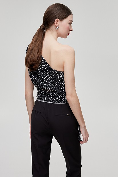 Spotted one-shoulder blouse