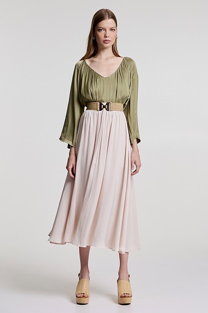 Midi skirt with elasticated waist