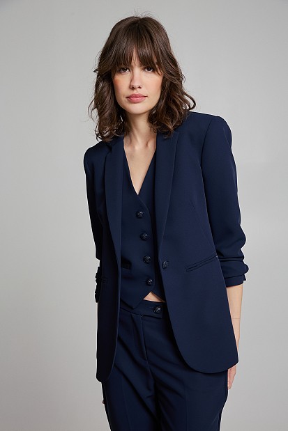 Crepe blazer with bejeweled button