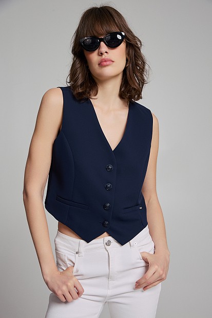 Crop vest with bejeweled buttons