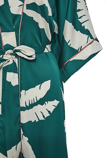 Satin printed kimono with belt