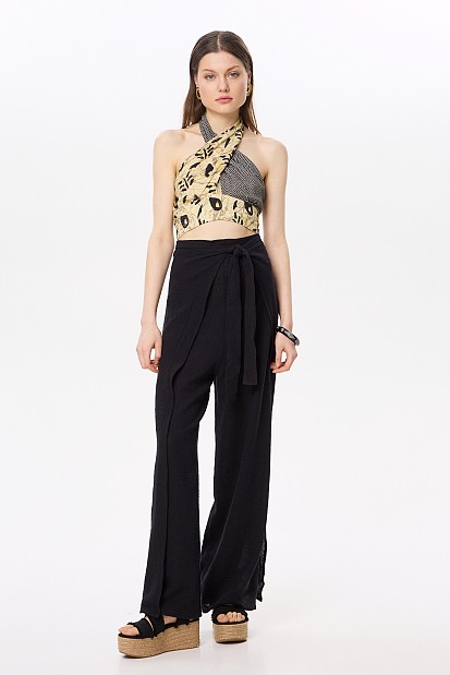 Wrap trousers with cut outs