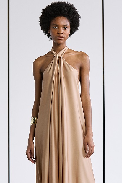 Σατέν μάξι φόρεμα με δέσιμο - Gold Label