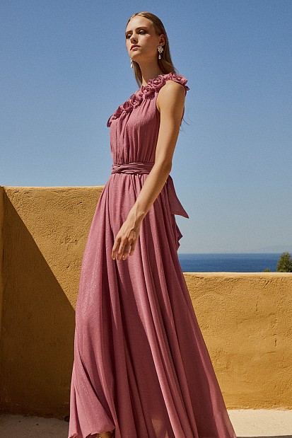 Maxi dress with one shoulder and lurex - Gold label