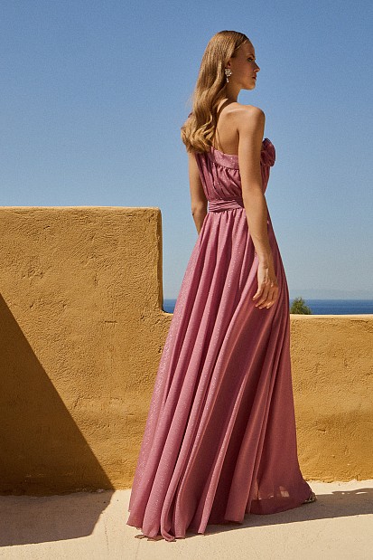 Maxi dress with one shoulder and lurex - Gold label