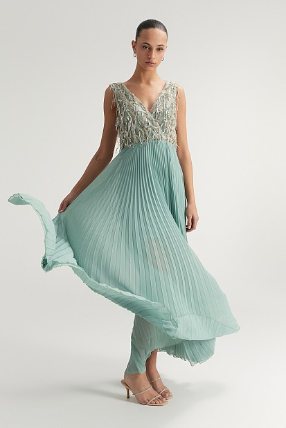 Maxi pleated sequined dress - Gold label