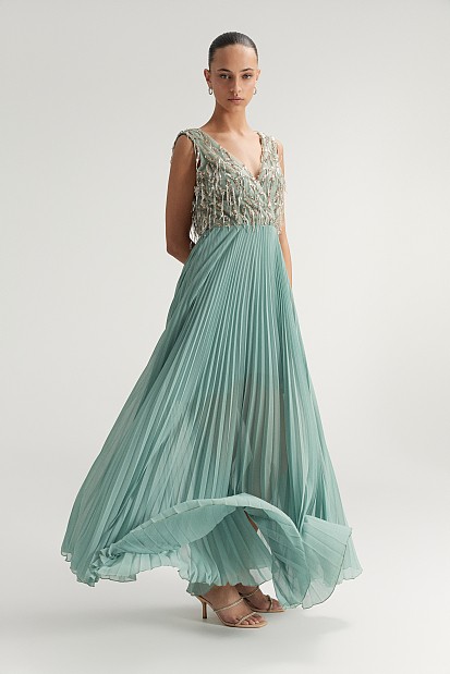 Maxi pleated sequined dress - Gold label