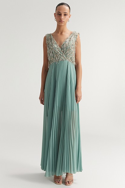 Maxi pleated sequined dress - Gold label