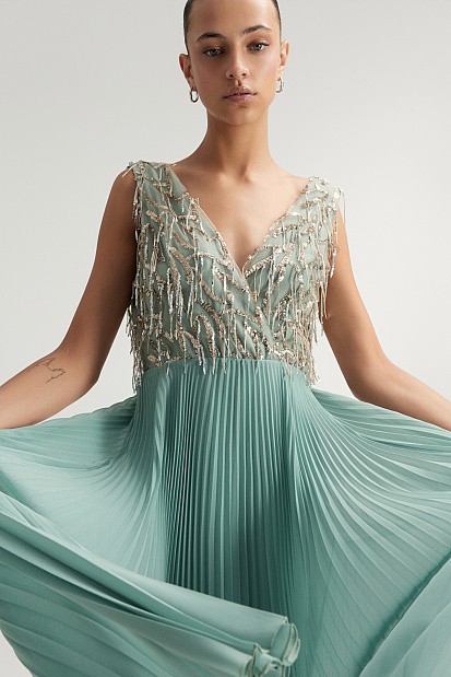 Maxi pleated sequined dress - Gold label