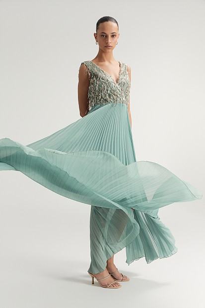 Maxi pleated sequined dress - Gold label