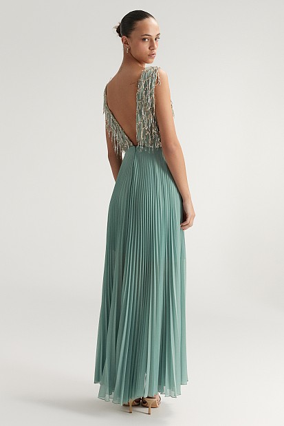 Maxi pleated sequined dress - Gold label