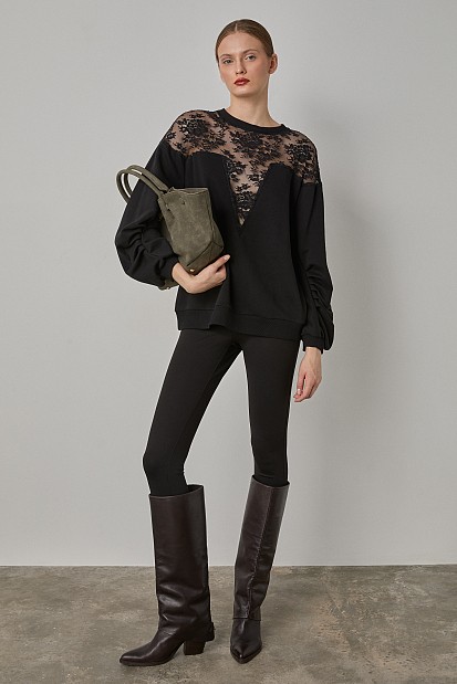 Sweater with lace and sheer