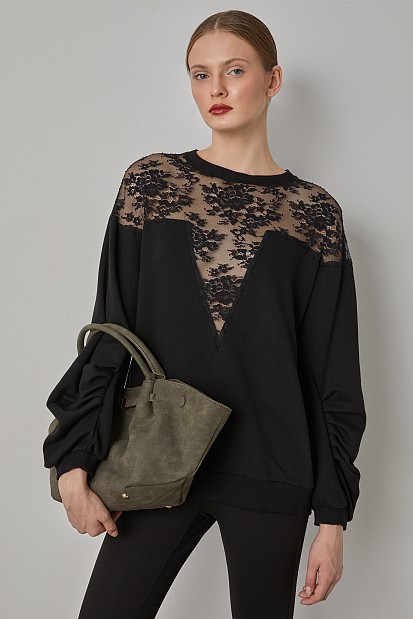 Sweater with lace and sheer