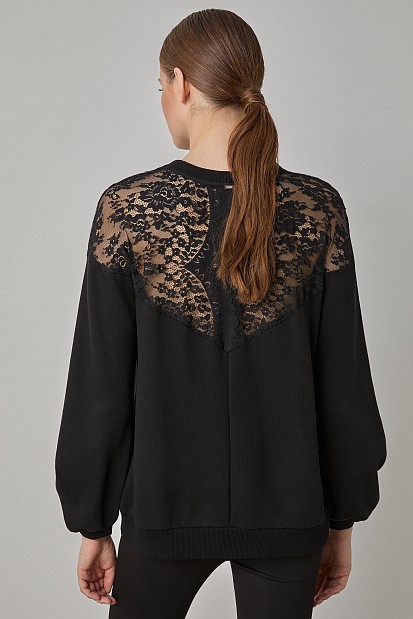 Sweater with lace and sheer