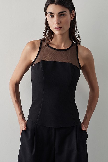 Sleeveless top with sheer detail