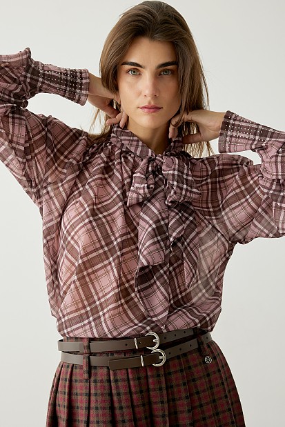 Checkered blouse with bow