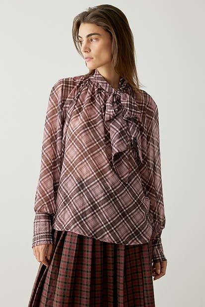 Checkered blouse with bow