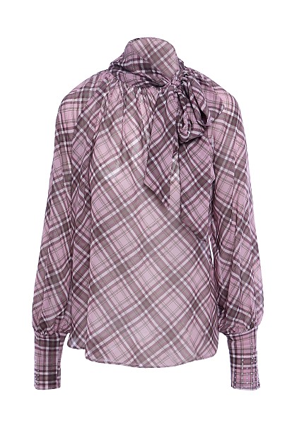 Checkered blouse with bow