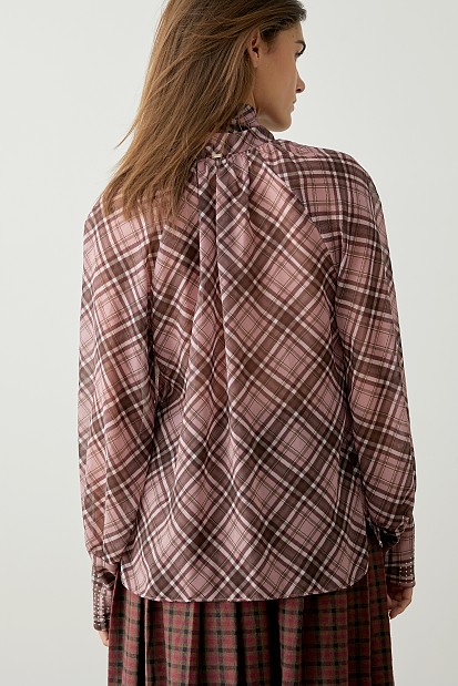 Checkered blouse with bow