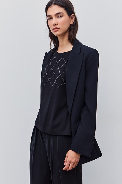 Padded shoulder top and rhinestones