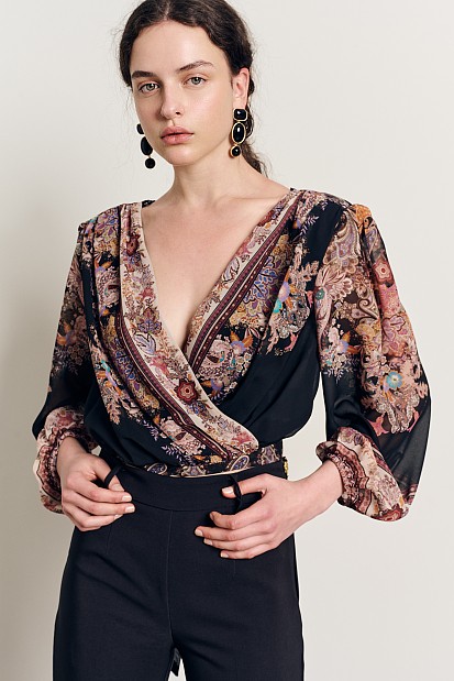 Printed wrap crop top
