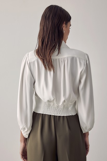Tailored-waist long sleeves blouse