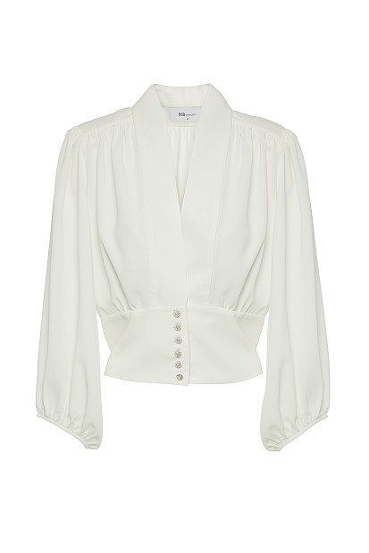 Tailored-waist long sleeves blouse