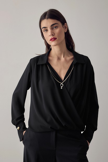 Wrap blouse with chain