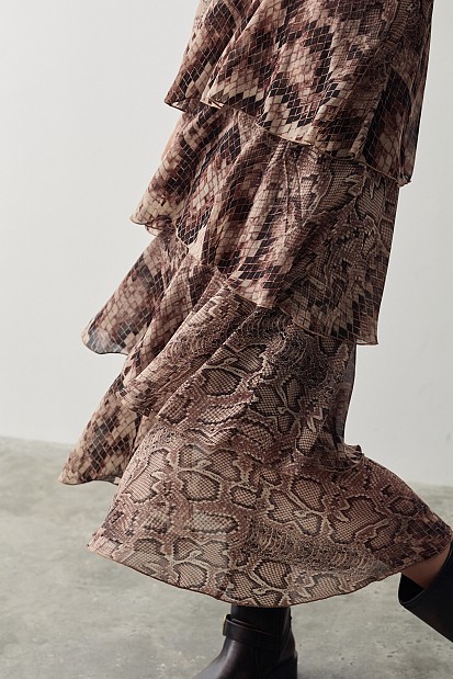 Μίντι animal print φόρεμα με βολάν