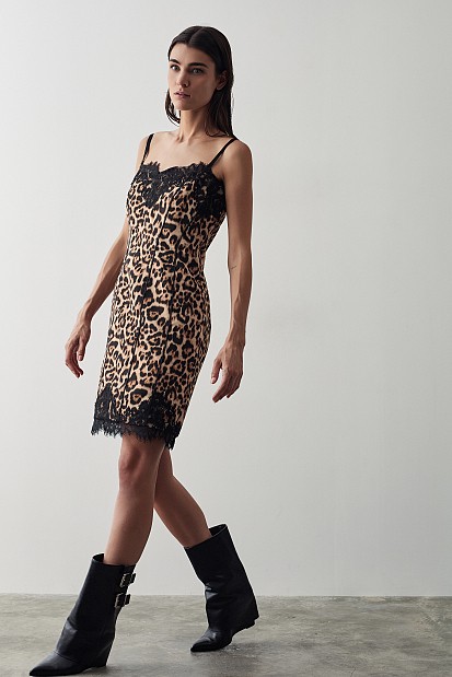 Μίνι animal print φόρεμα με δαντέλα