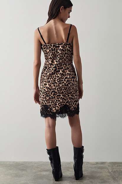 Μίνι animal print φόρεμα με δαντέλα