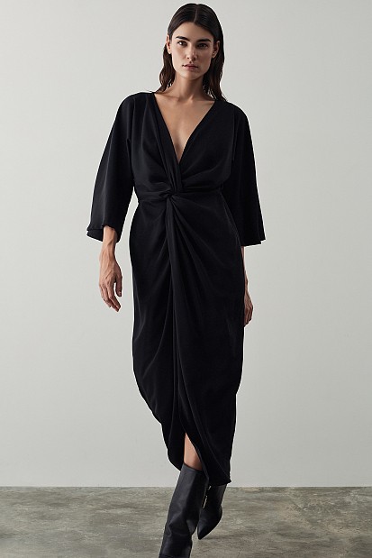 Wrap dress with 3/4 length sleeves