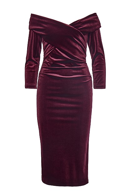 Off-shoulders midi velvet dress