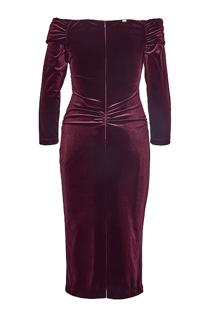 Off-shoulders midi velvet dress