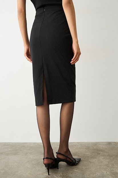 Midi pencil skirt with rhinestones