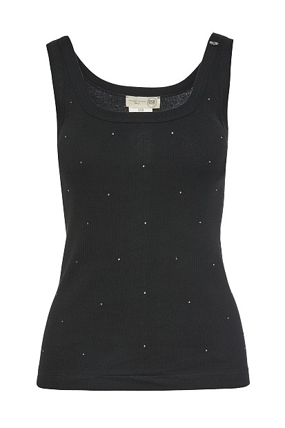 Basic sleeveless rib top with rhinestones