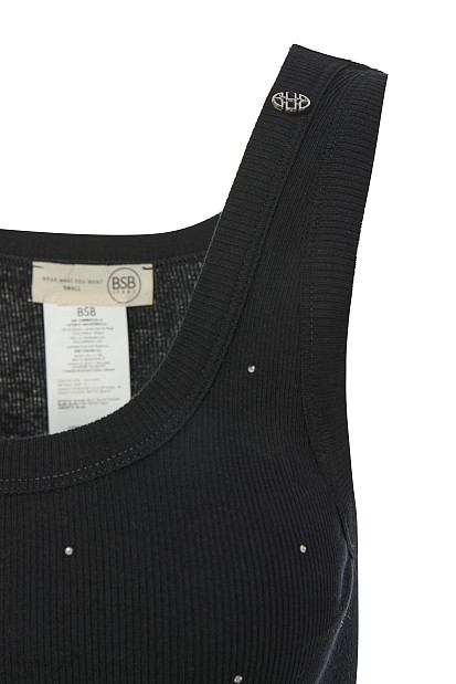 Basic sleeveless rib top with rhinestones