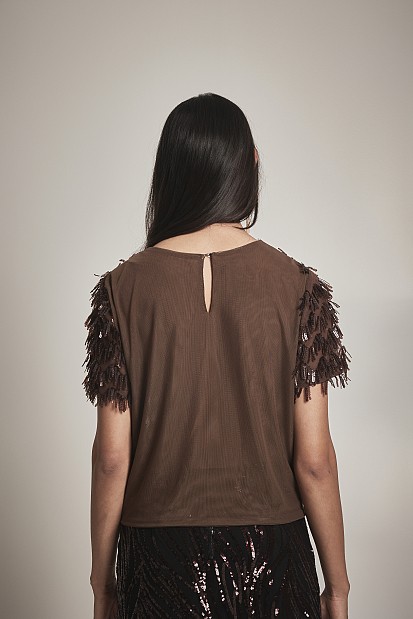 Shortsleeves sequined top - Gold label