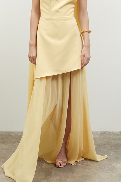 Maxi strapless dress with sheer - Gold label