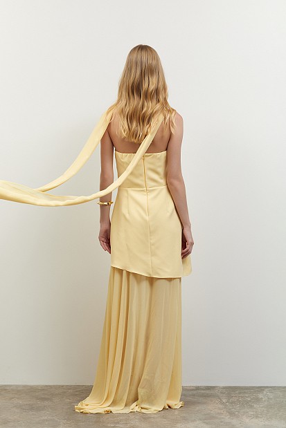 Maxi strapless dress with sheer - Gold label