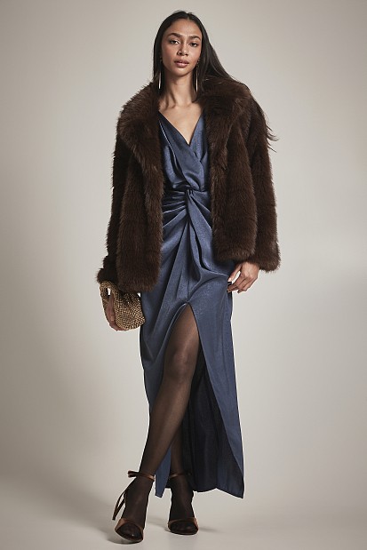 Μάξι κρουαζέ σατέν φόρεμα - Gold label
