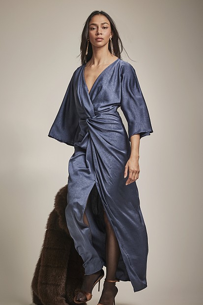 Μάξι κρουαζέ σατέν φόρεμα - Gold label
